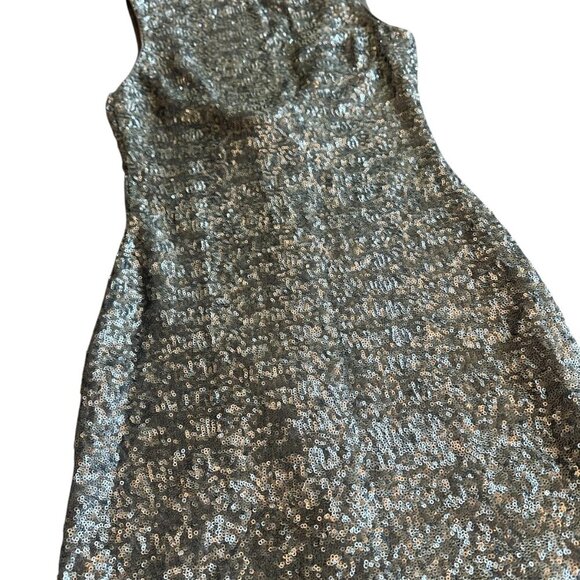 Dress The Population Grey Sequin Mini Dress Bodycon Sleeveless Size Small - Picture 4 of 10